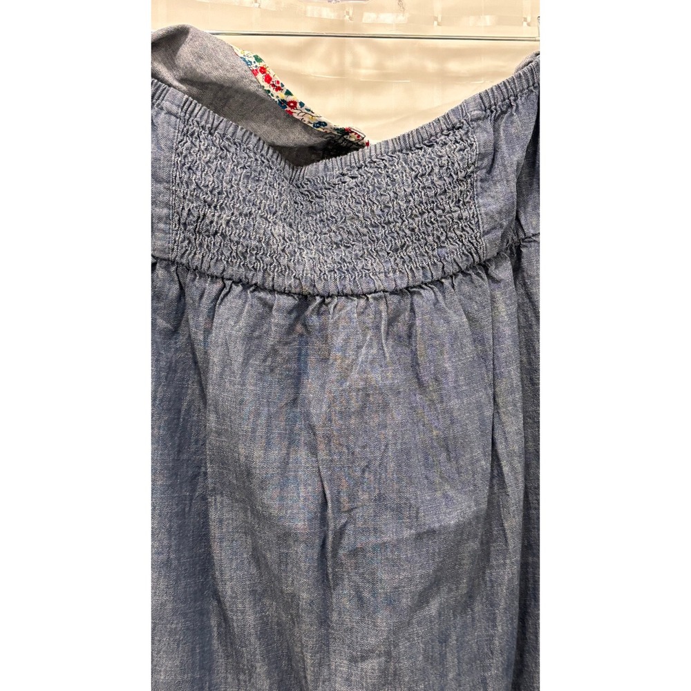 Old Navy Chambray Halter Dress Blue Cotton Floral‎ Trim Smocked Back Womens L - Picture 5 of 8